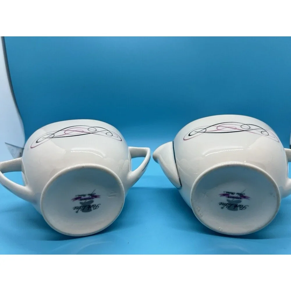 Vintage mcm Pink Silver  Cream Pitcher & Sugar Bowl Set ivory swirls modern